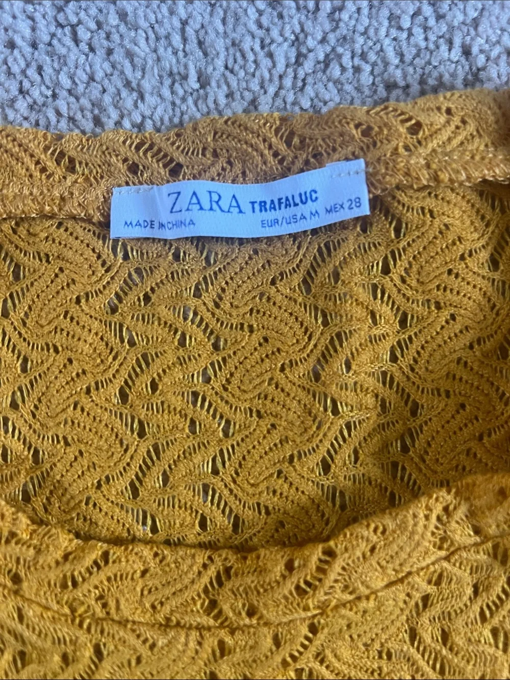 Zara Mustard Textured Long-Sleeve Crop Top